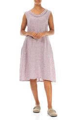 Cowl Neck Pink Check Linen Midi Dress 4