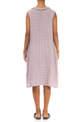 Cowl Neck Pink Check Linen Midi Dress 2