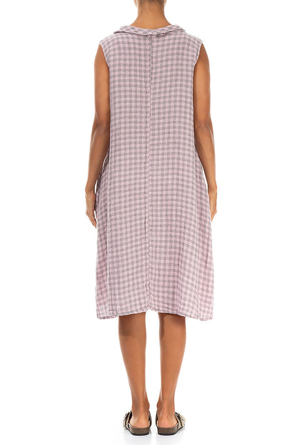 Cowl Neck Pink Check Linen Midi Dress 2
