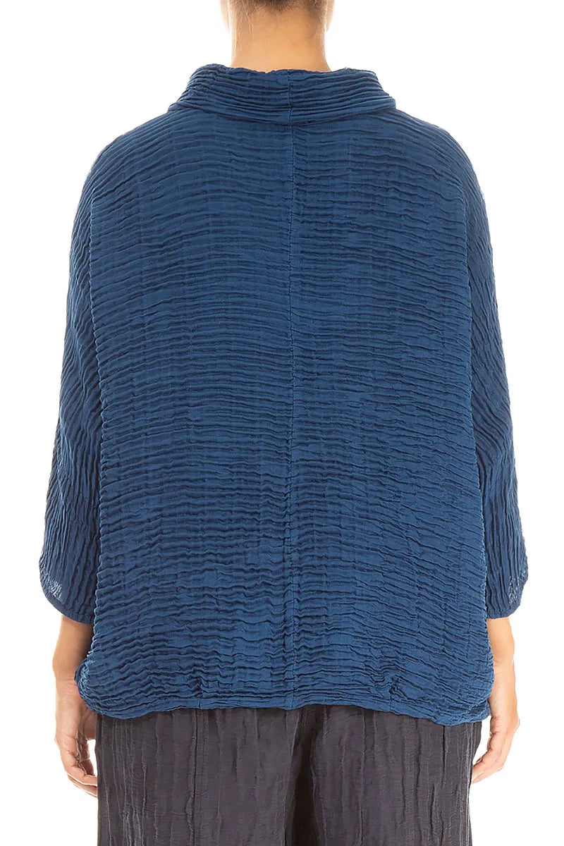 Cowl Neck Royal Blue Plissé Silk Blouse 2