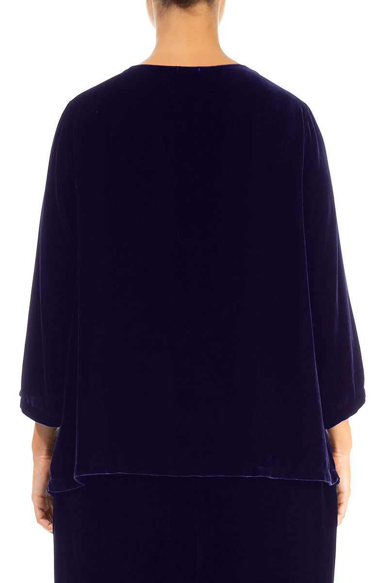 Cowl Neck Royal Purple Silk Velvet Blouse 2