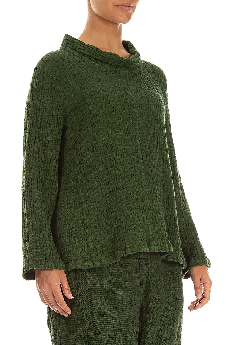 Cowl Neck Shamrock Green Textured Linen Blouse 3