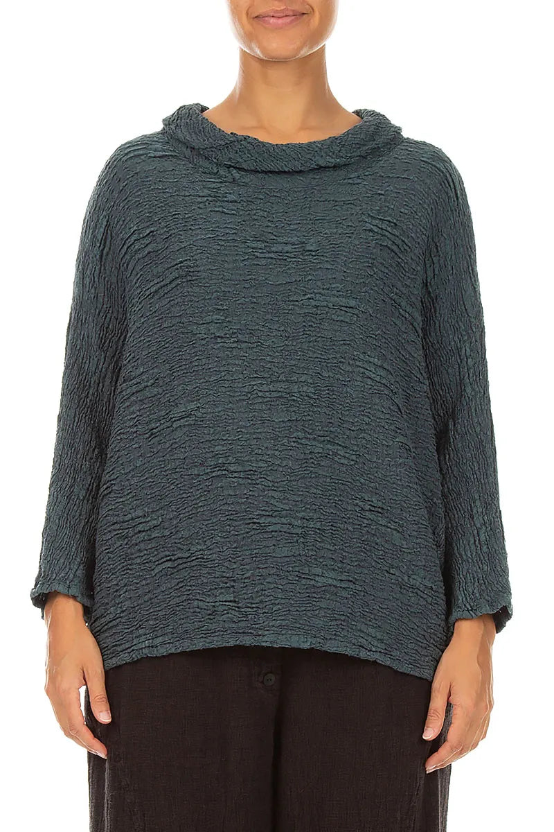 Cowl Neck Slate Textured Silk Linen Blouse 1