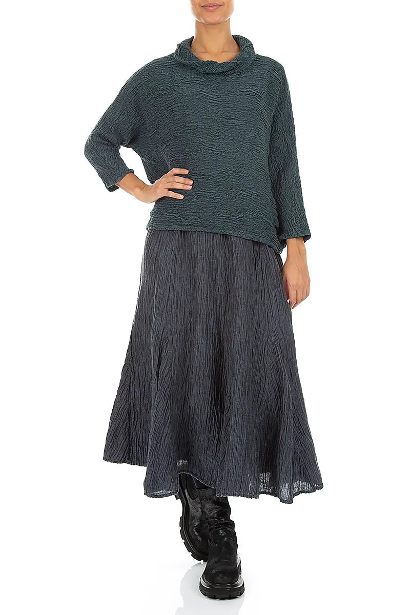 Cowl Neck Slate Textured Silk Linen Blouse 4