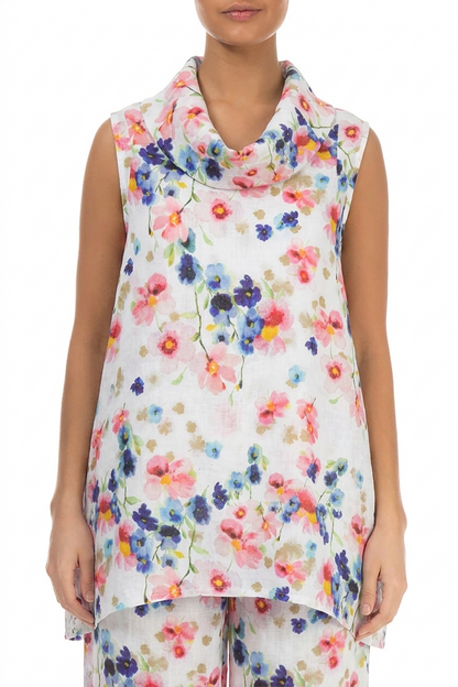 Cowl Neck Sleeveless Primrose Linen Tunic 1