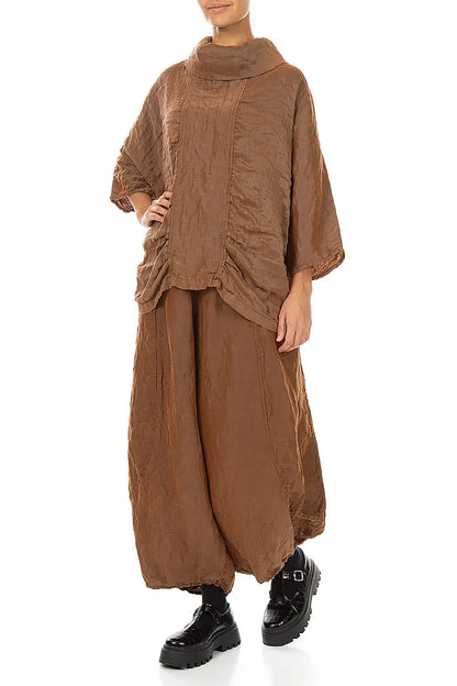 Cowl Neck Textured Aged Copper Silk Blouse 4