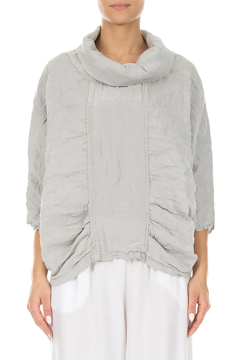 Cowl Neck Textured Cream Grey Silk Blouse 1