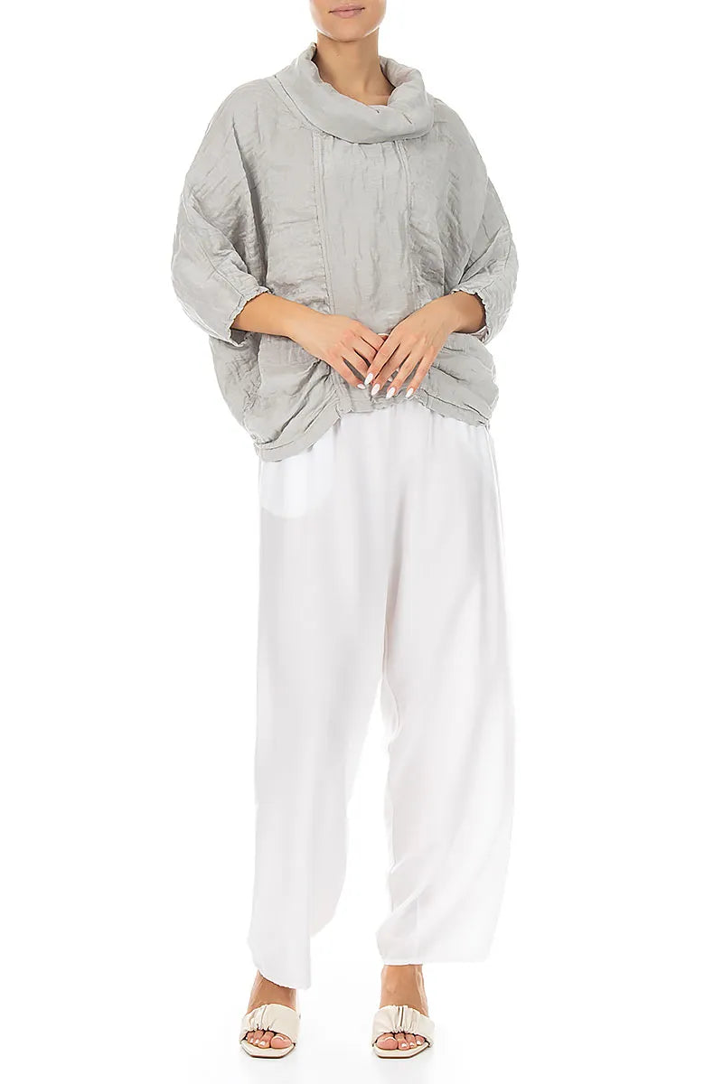 Cowl Neck Textured Cream Grey Silk Blouse 4