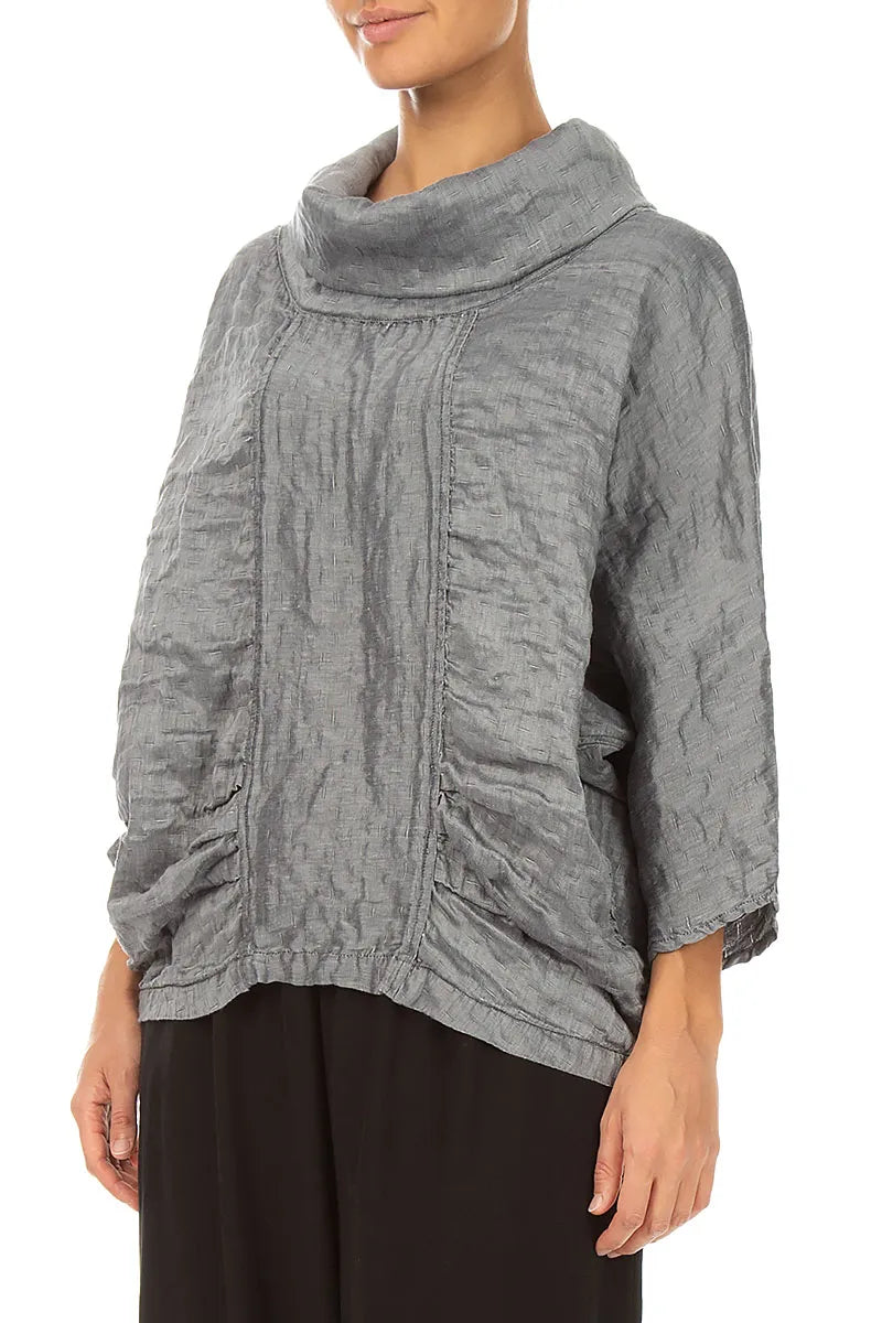 Cowl Neck Textured Silver Silk Blouse 3