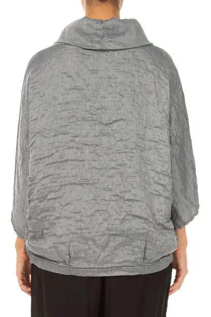 Cowl Neck Textured Silver Silk Blouse 2