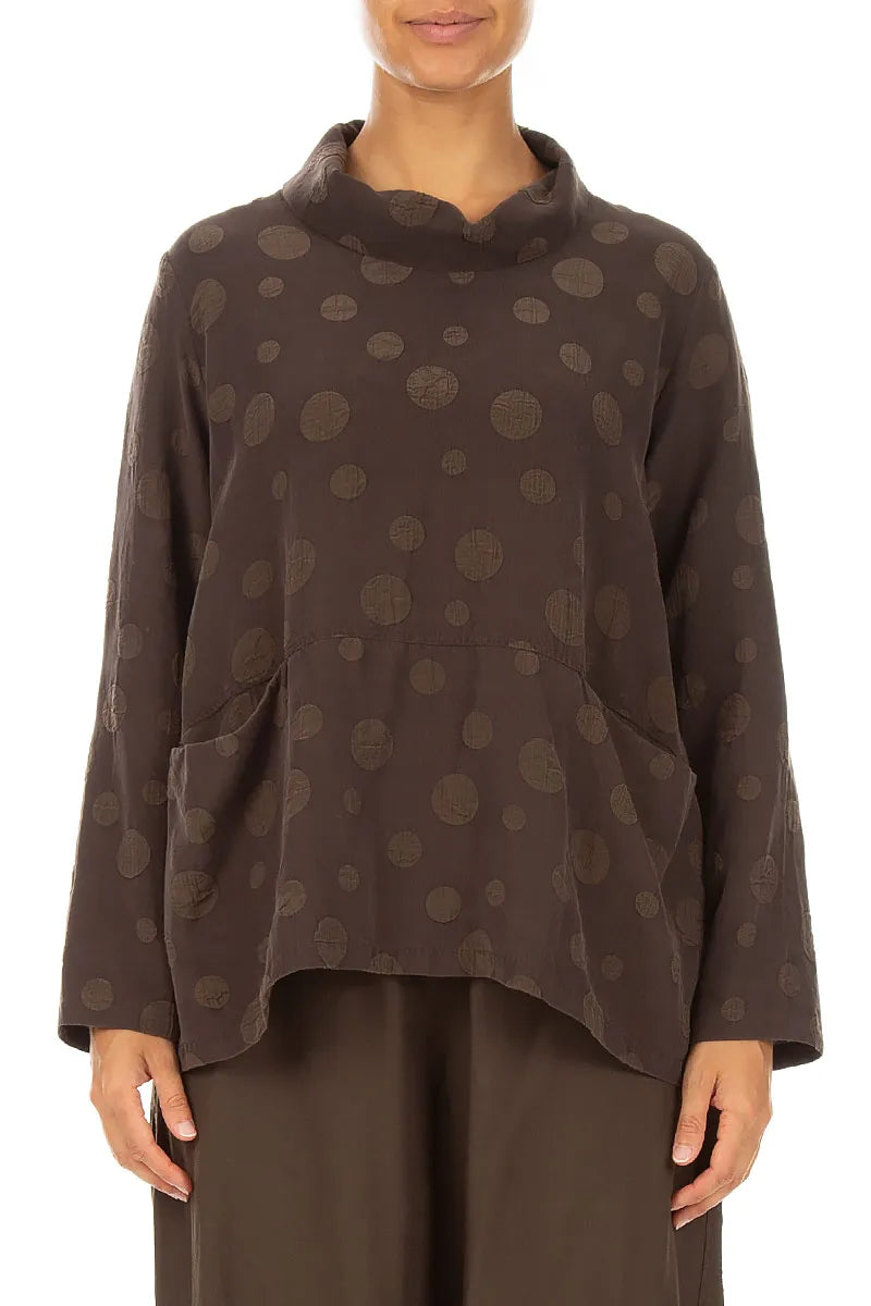 Blouse marron truffe en Soie et Coton bouillonnés à col bénitier