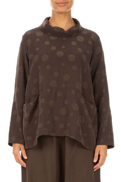 Blouse marron truffe en Soie et Coton bouillonnés à col bénitier