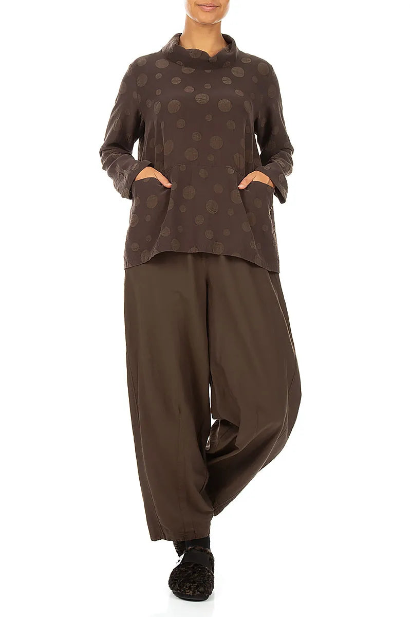 Blouse marron truffe en Soie et Coton bouillonnés à col bénitier