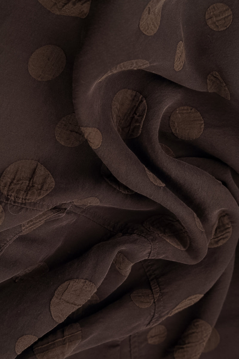 Blouse marron truffe en Soie et Coton bouillonnés à col bénitier