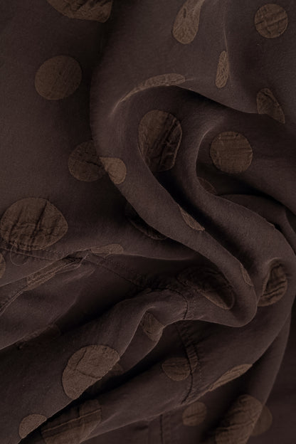 Blouse marron truffe en Soie et Coton bouillonnés à col bénitier