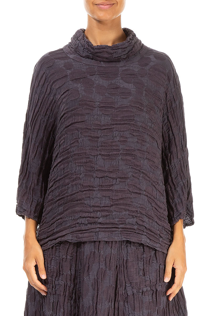 Cowl Neck Vintage Violet Circle Silk Linen Blouse 1