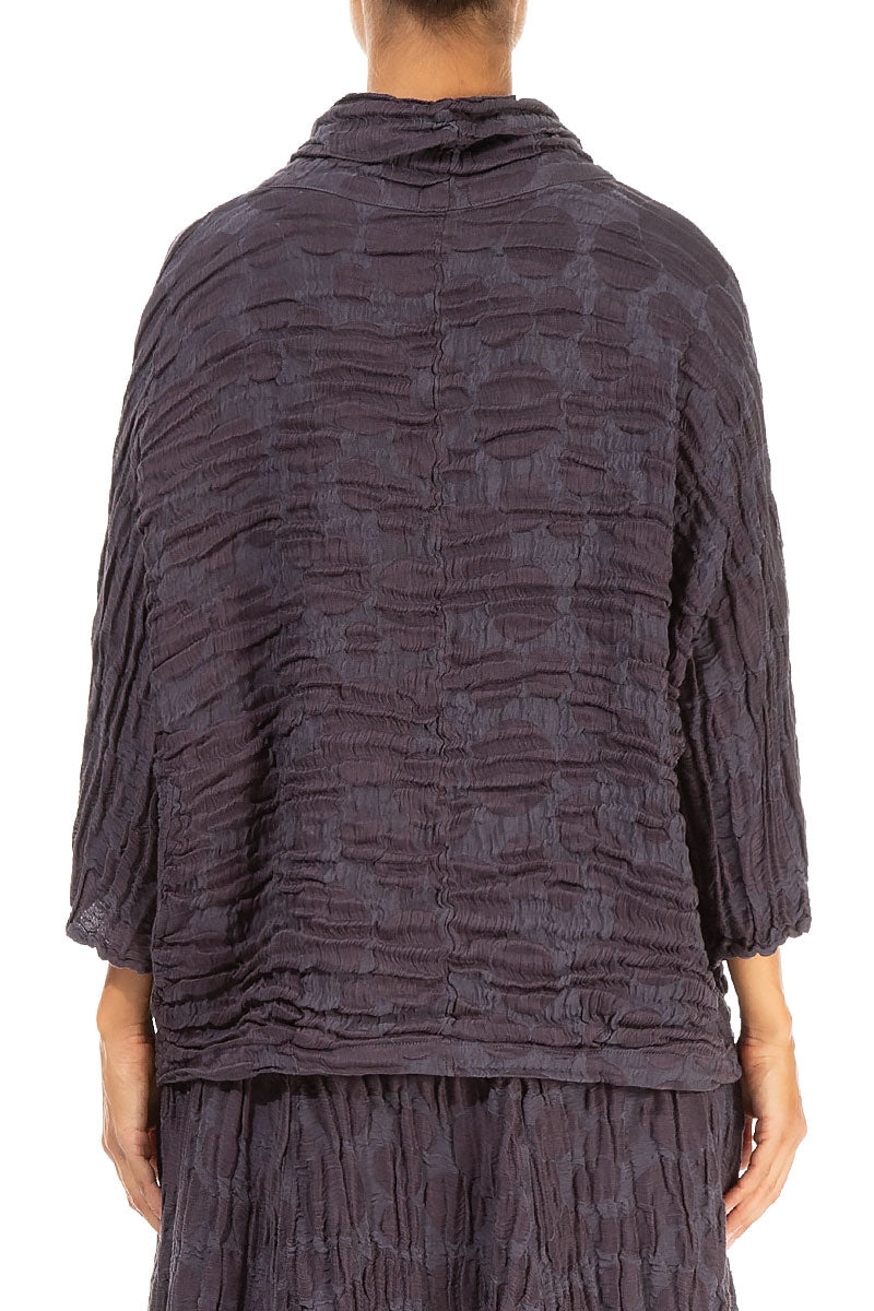 Cowl Neck Vintage Violet Circle Silk Linen Blouse 2