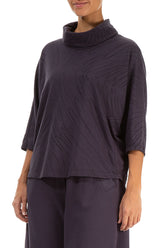 Cowl Neck Vintage Violet Feathers Cotton Blouse 3