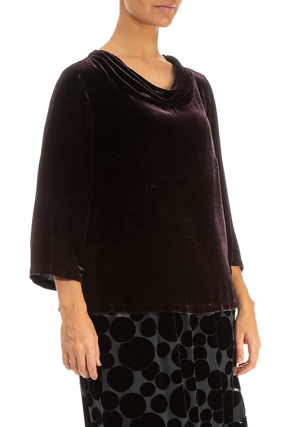 Cowl Neck Vintage Violet Silk Velvet Blouse 4