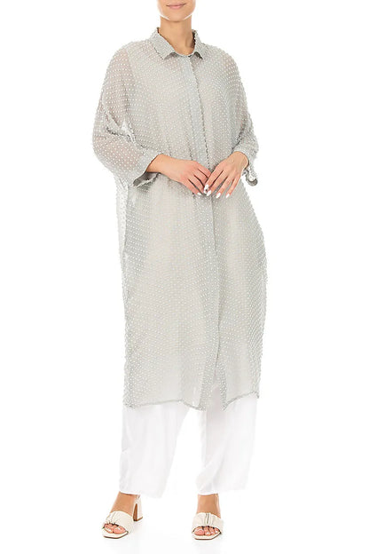 Cream Grey Dotty Silk Dress Jacket 4