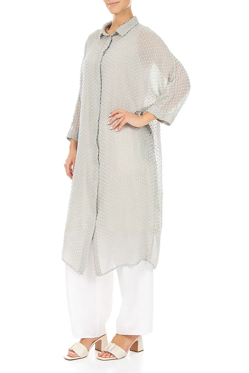 Cream Grey Dotty Silk Dress Jacket 3