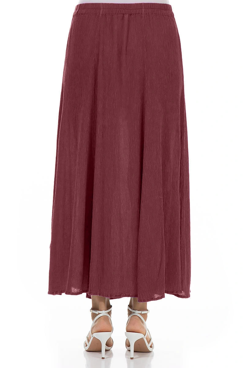Crinkled Antique Ruby Silk Viscose Maxi Skirt