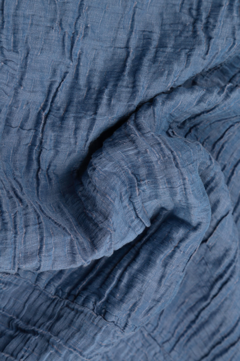 Crinkled Blue Nova Silk Linen Skirt 4