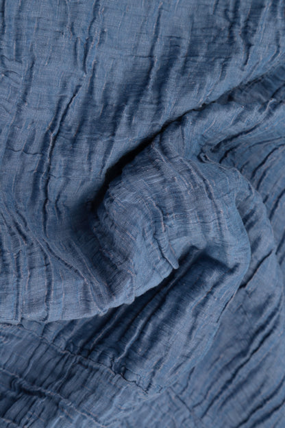 Crinkled Blue Nova Silk Linen Skirt 4