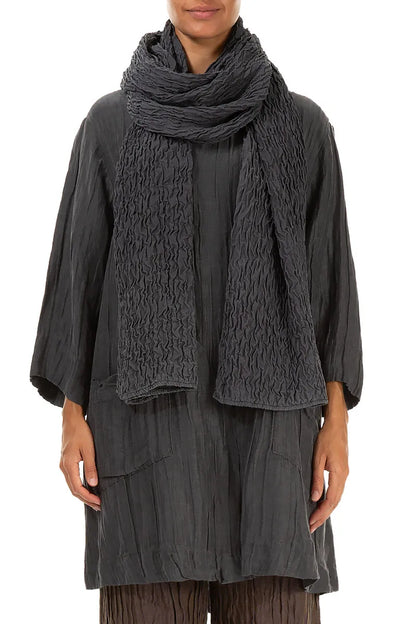 Crinkled Charcoal Silk Scarf
