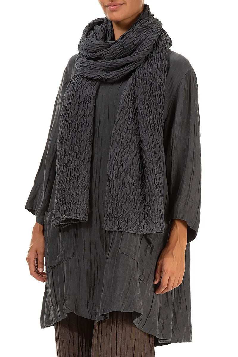 Crinkled Charcoal Silk Scarf
