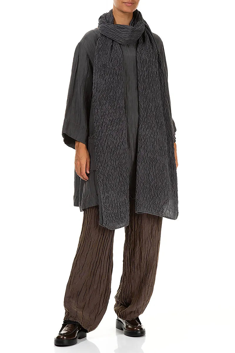 Écharpe en soie Anthracite froissée