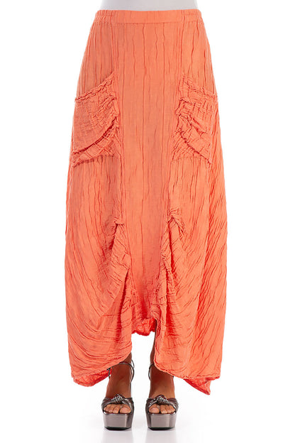 Crinkled Coral Silk Maxi Skirt 1