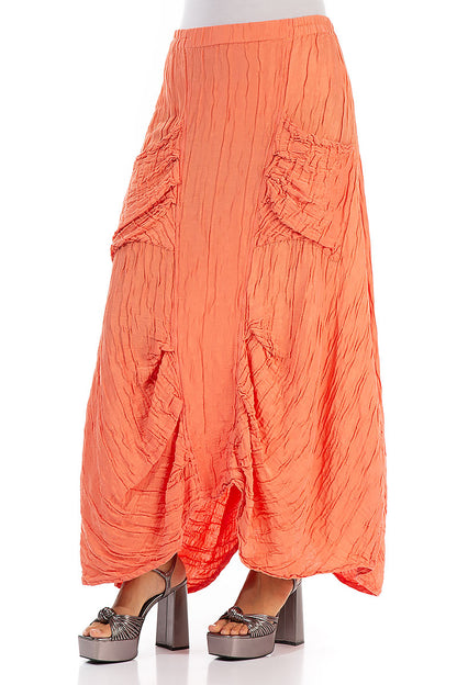 Crinkled Coral Silk Maxi Skirt 3