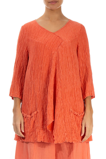 Crinkled Coral Silk Tunic 1