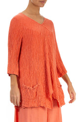 Crinkled Coral Silk Tunic 3