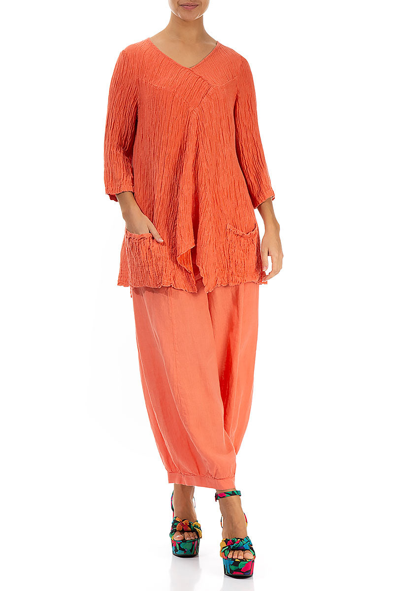 Crinkled Coral Silk Tunic 4