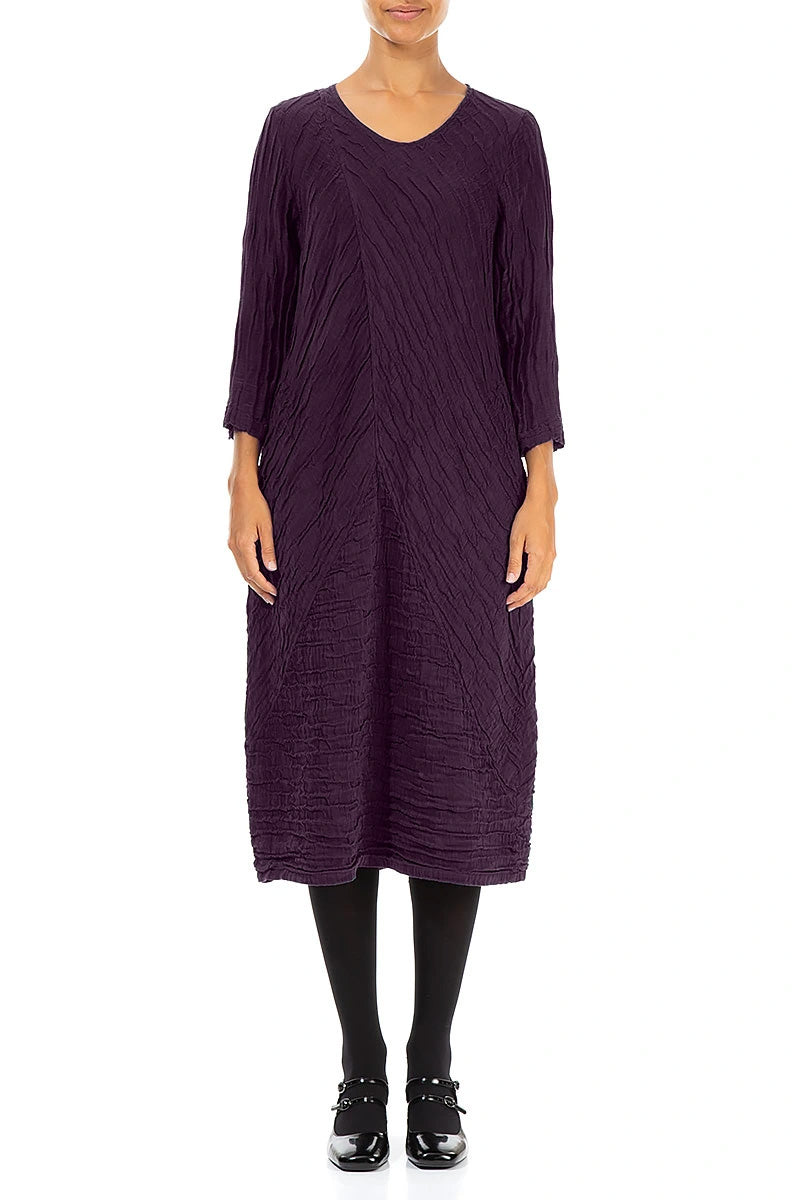 Robe midi Froissé prune profond en soie et Lin