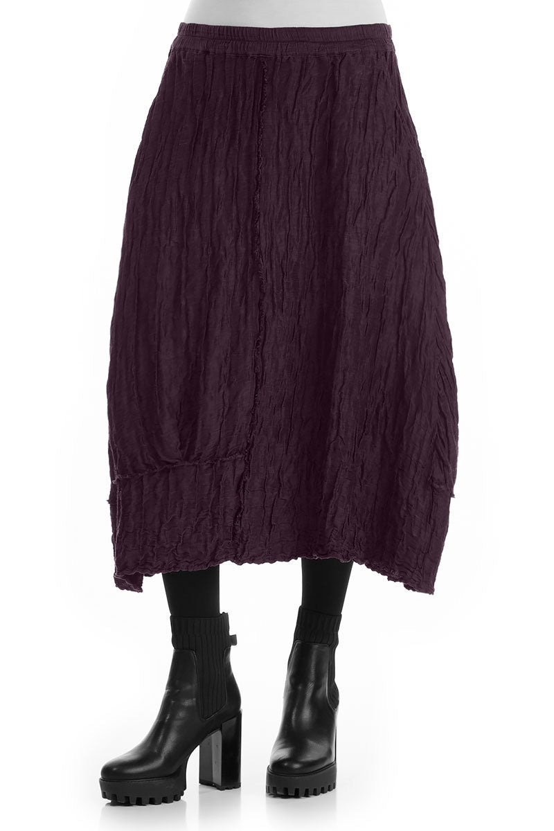 Crinkled Deep Plum Silk Linen Skirt 3
