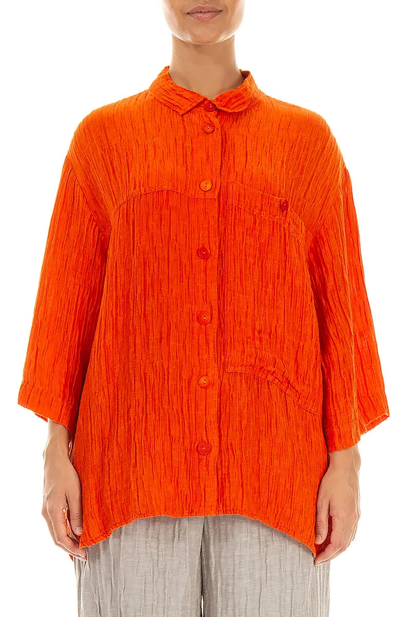 Crinkled Flame Orange Silk Shirt