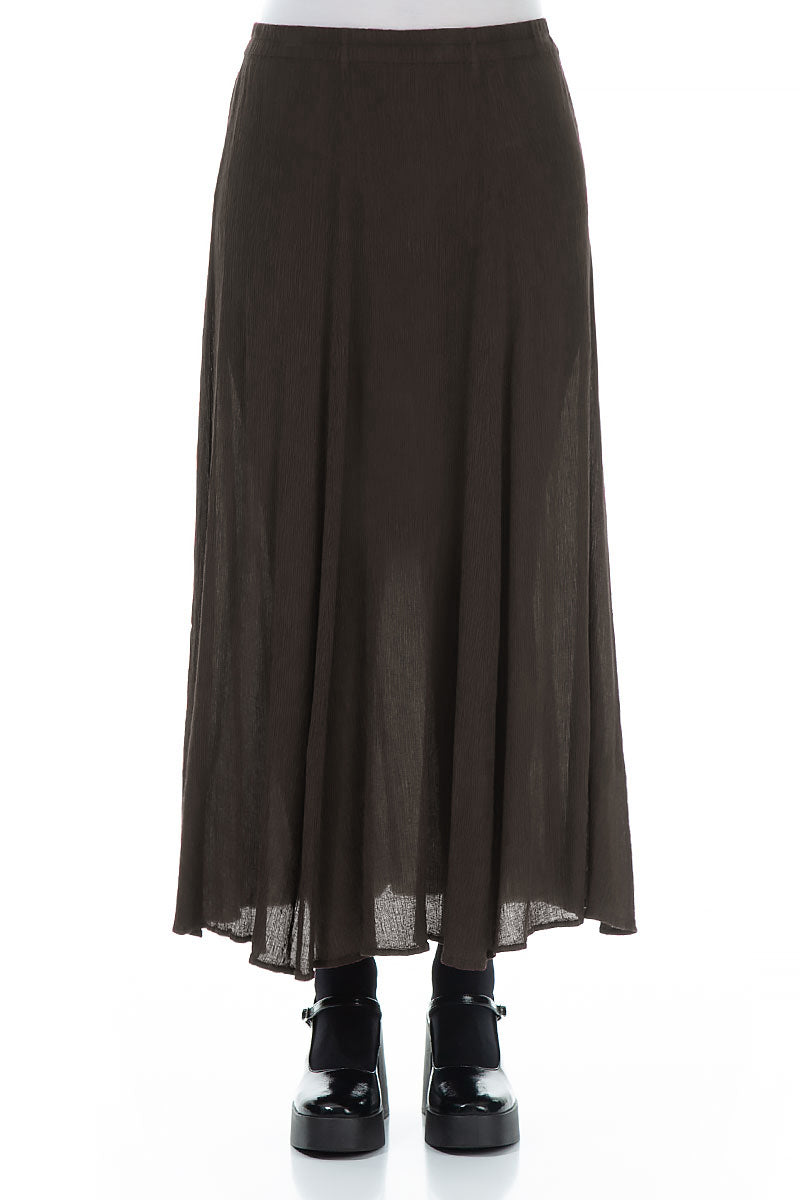 Crinkled Forest Brown Silk Viscose Skirt