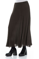 Crinkled Forest Brown Silk Viscose Skirt 3