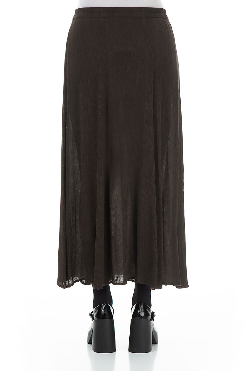 Crinkled Forest Brown Silk Viscose Skirt