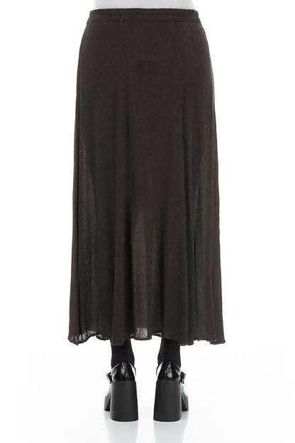 Crinkled Forest Brown Silk Viscose Skirt 2