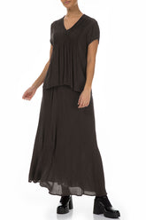 Crinkled Forest Brown Silk Viscose Skirt 4