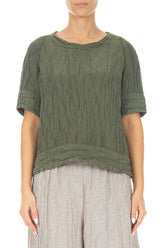 Crinkled Forest Mist Silk Linen Blouse 1