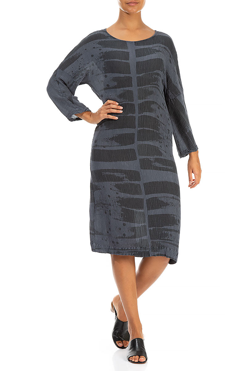 Crinkled Graphite Printed Silk Viscose Dress 4