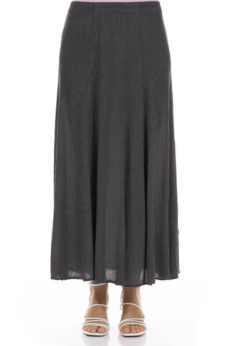 Crinkled Graphite Silk Viscose Maxi Skirt