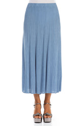 Crinkled Light Denim Silk Viscose Skirt 1