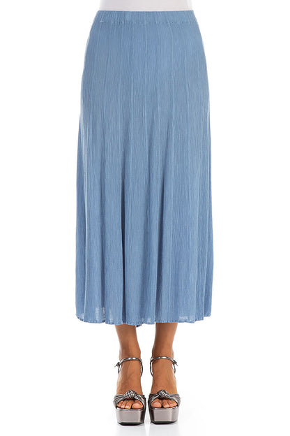 Crinkled Light Denim Silk Viscose Skirt 1