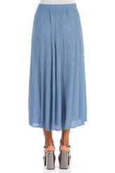 Crinkled Light Denim Silk Viscose Skirt 2
